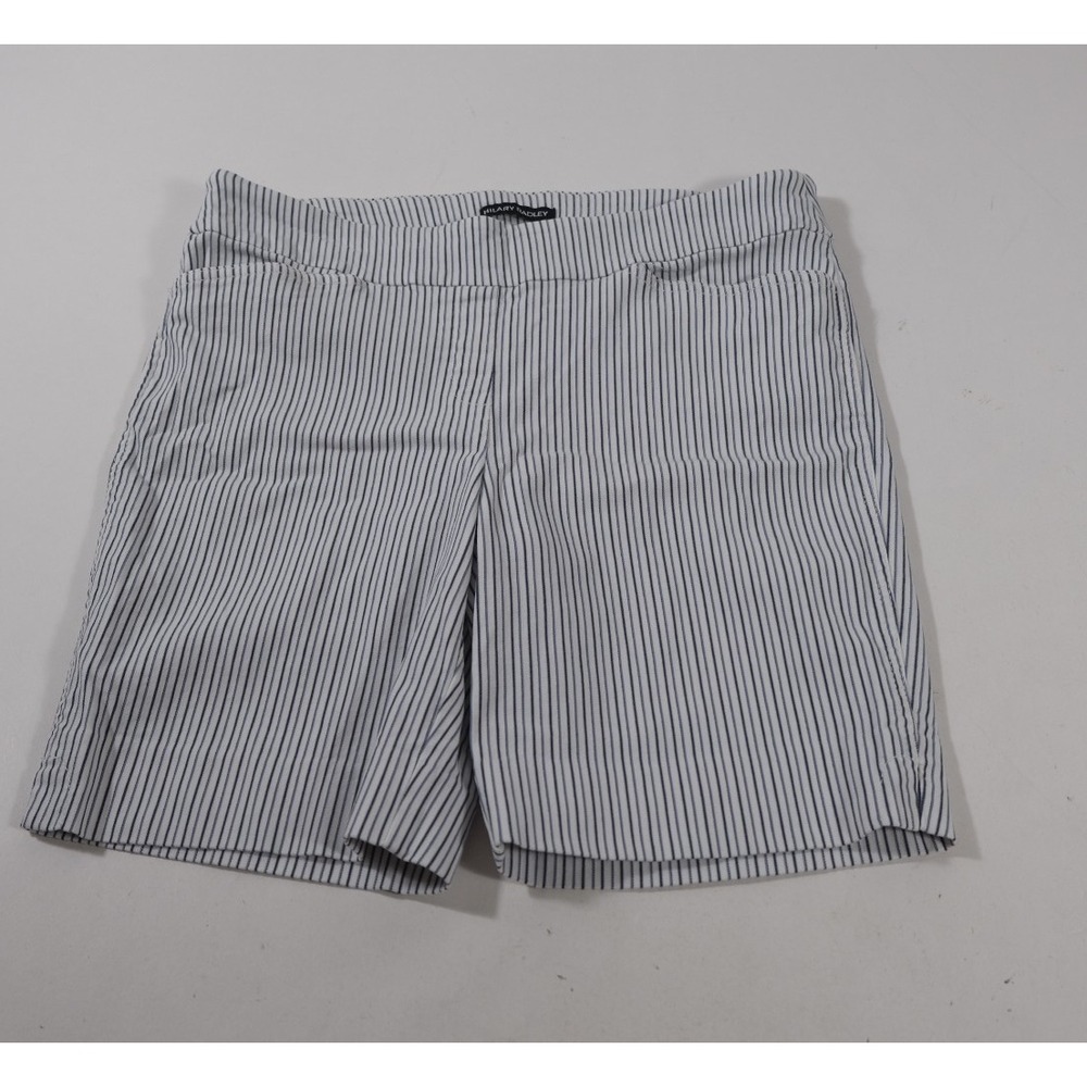 Hilary Radley Shorts Womens L Blue Striped Pull On Stretch Bermuda Pockets